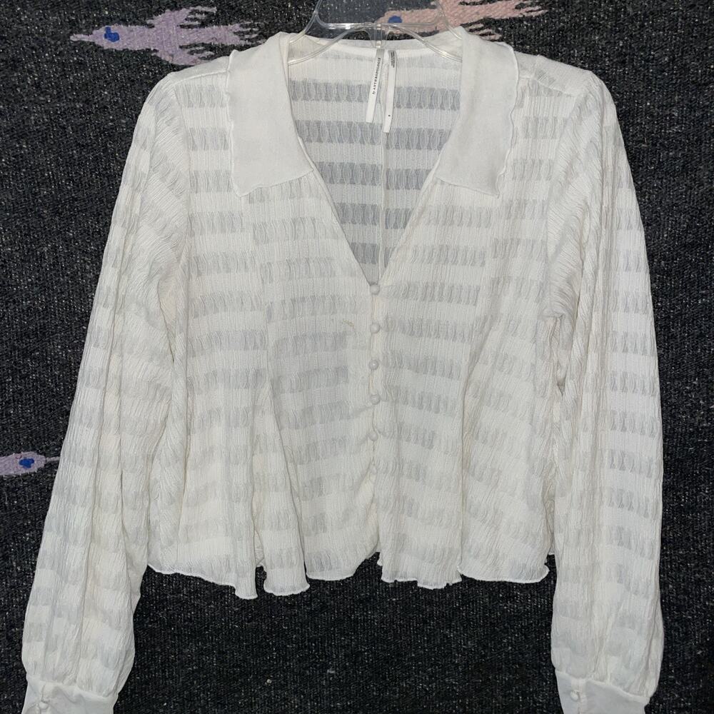 Anthropologie Off White Striped Blouse Size Small Peasant Flowy Feminine